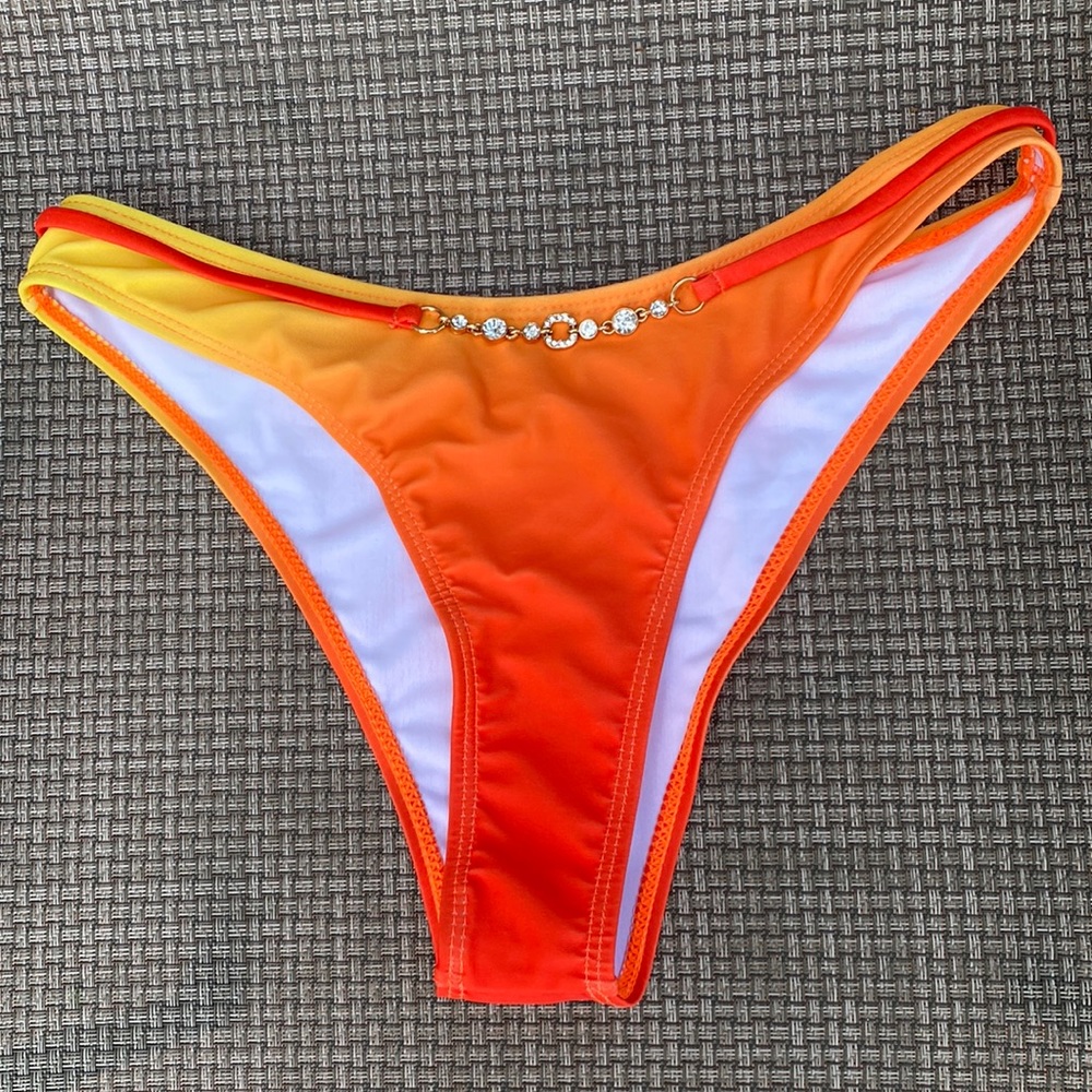 Shein Ombre High Cut Bikini Bottom with Rhinestone Adornment